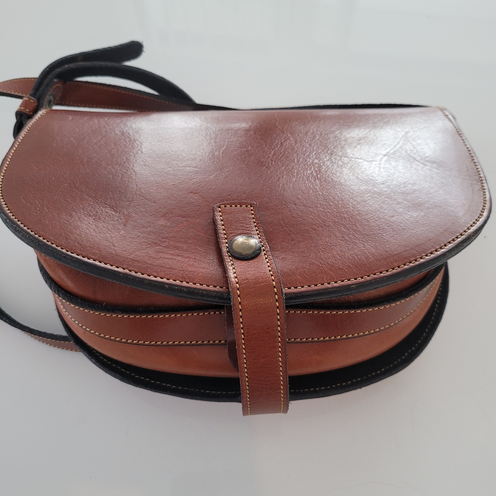 Brown Leather Saddle Crossbody with Polo Rider Medallion - Picture 6 of 17